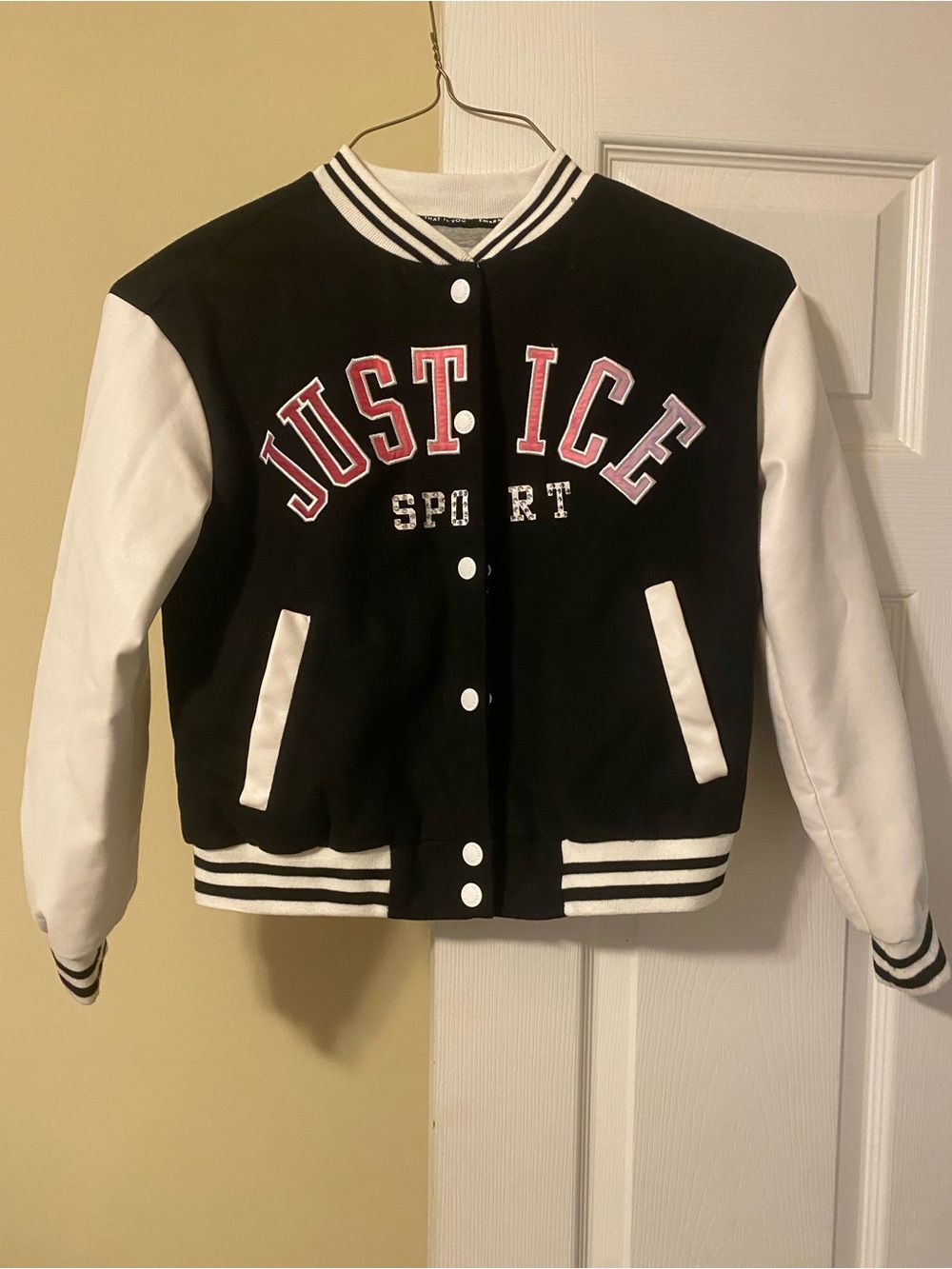 Justice Black & White 'Just Ice Sport' Varsity Jacket